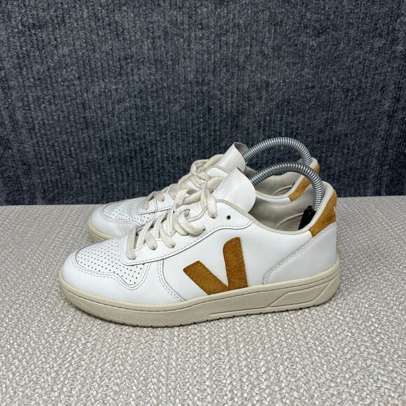 Veja V-10 Leather White Camel Brown Casual Sneakers Shoes Women’s Size 7 US - Picture 3 of 8
